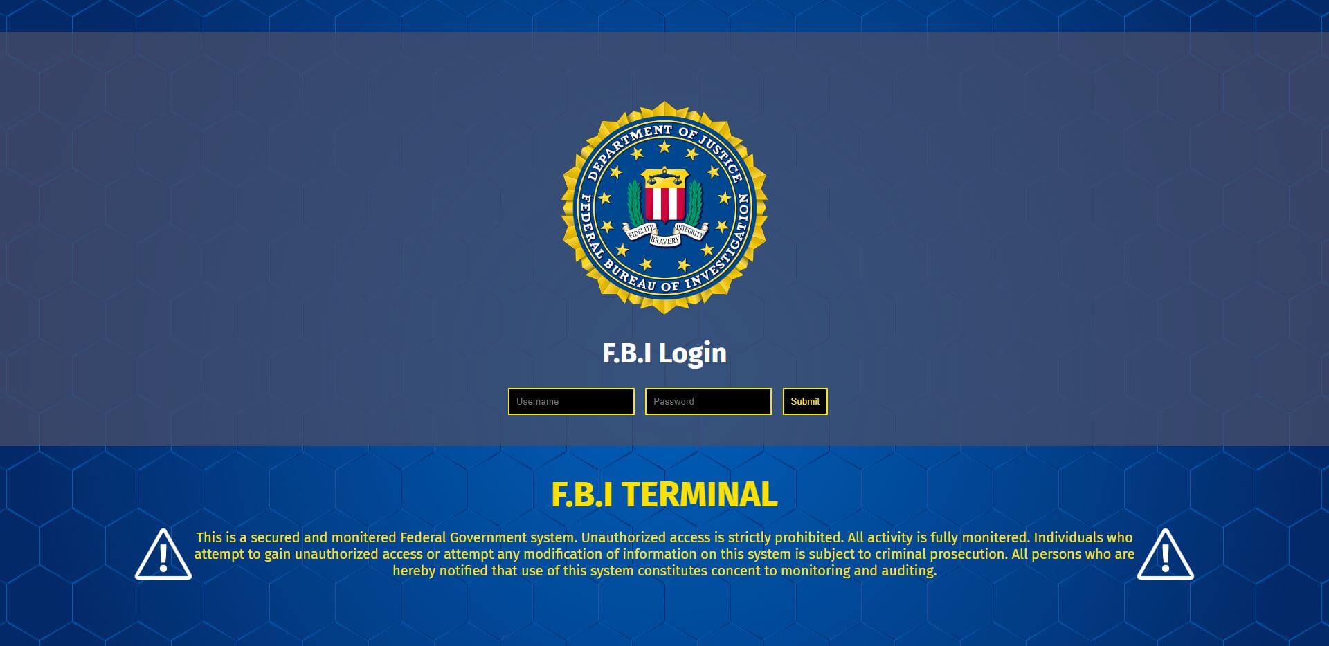 An FBI login screen