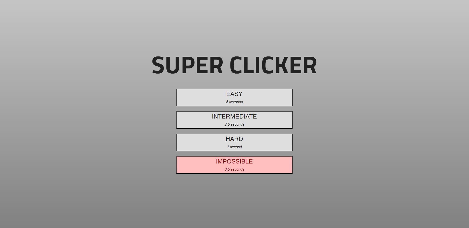 The Super Clicker main menu