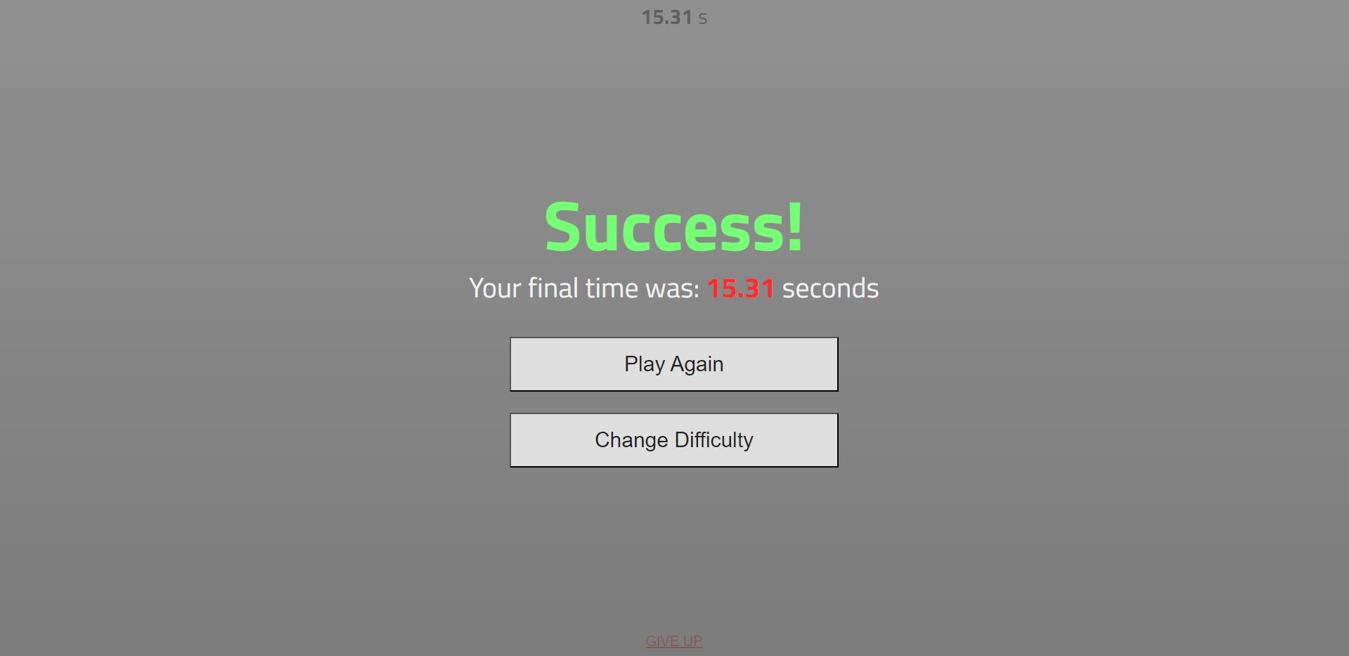 The Super Clicker success screen